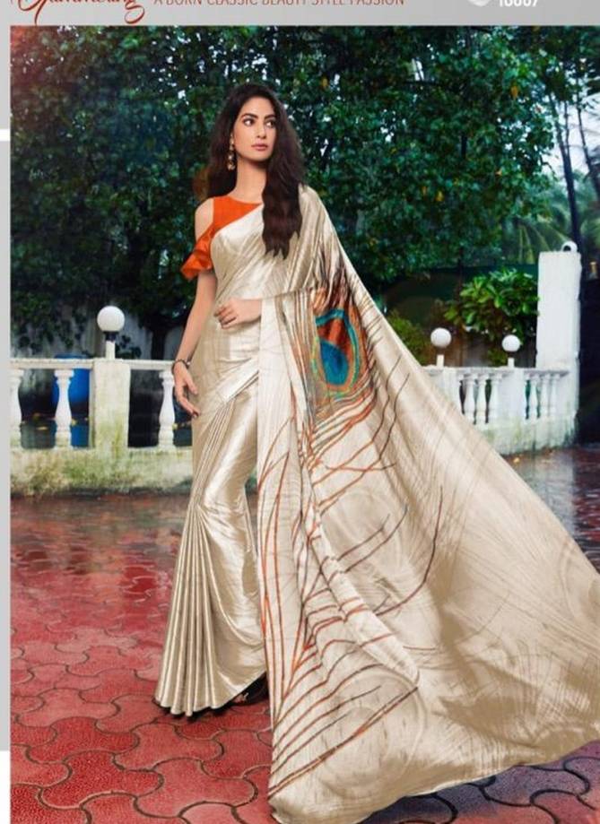 MINTORSI MOR PANKH Latest Fancy Designer Heavy Casual Wear Satin Silk With Exclusive Hand Print And Stone Diamond Work Saree Collection